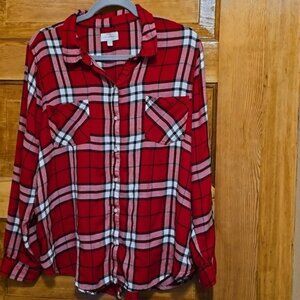Lucky Brand XL red plaid button up shirt